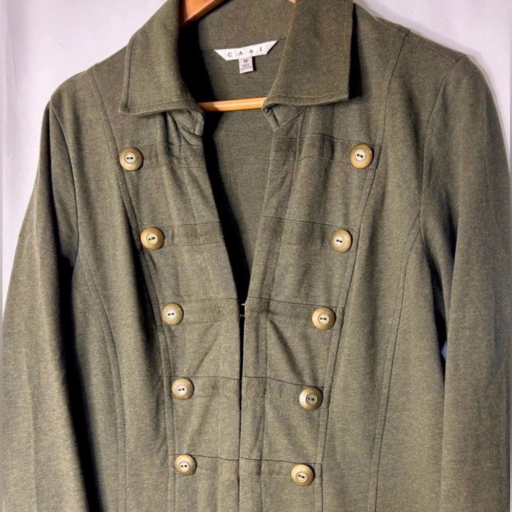 CAbi Olive Utility Jacket with Gold Button Detail, Olive Green, Size Medium, - Picture 4 of 7